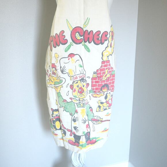 Vintage 60s Barth and Dreyfuss Funny Chef Apron Size Small Kitchen Apron - Picture 3 of 9